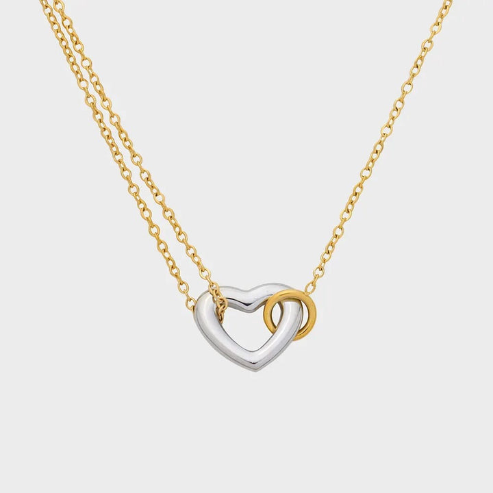Two-Tone Open Heart Necklace — Layered Chain Pendant