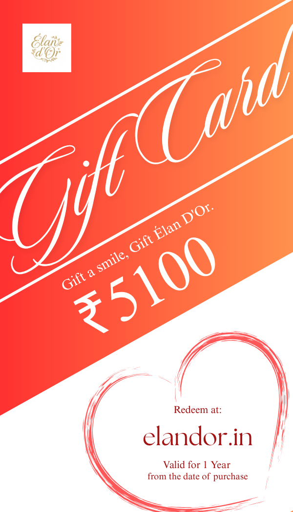 A red and orange gradient gift card from Elan D&