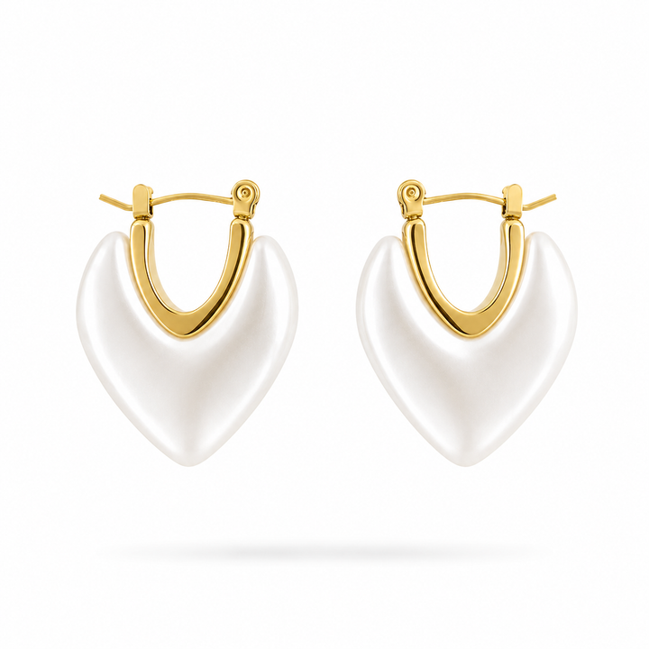 Ivory Petal Heart Hoop Earrings