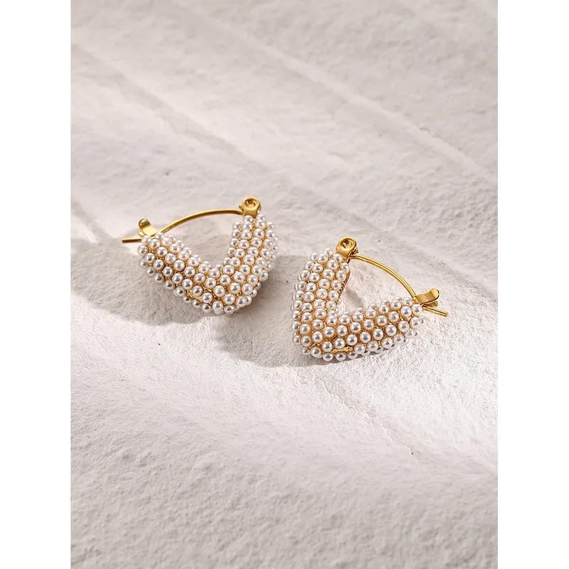 Pearl Pavé V Hoop Earrings