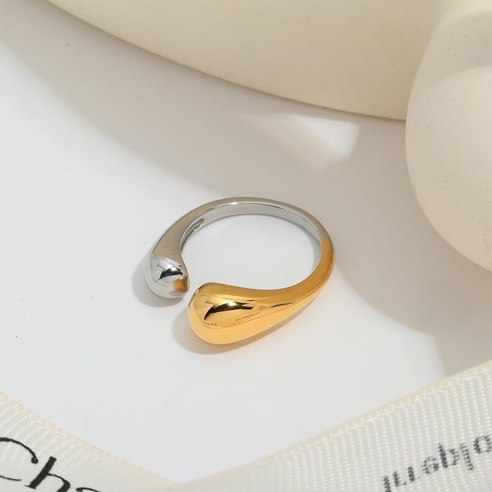 Two-Tone Wave Ring | Gold &amp; Silver Open Cuff