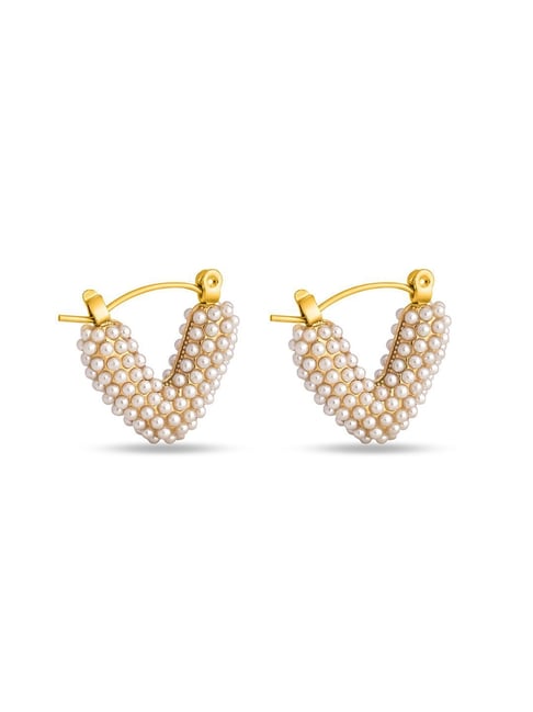 Pearl Pavé V Hoop Earrings