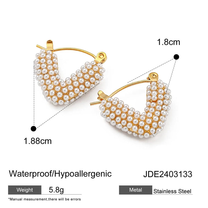 Pearl Pavé V Hoop Earrings