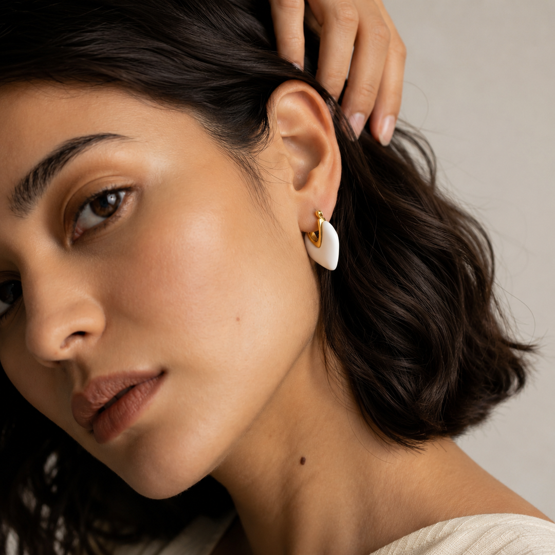 Ivory Petal Heart Hoop Earrings