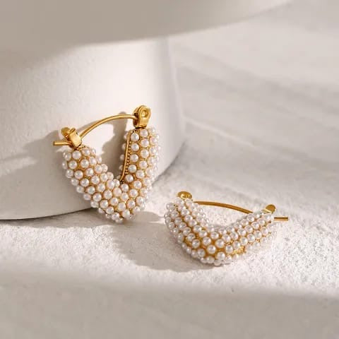 Pearl Pavé V Hoop Earrings