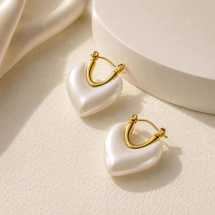 Ivory Petal Heart Hoop Earrings
