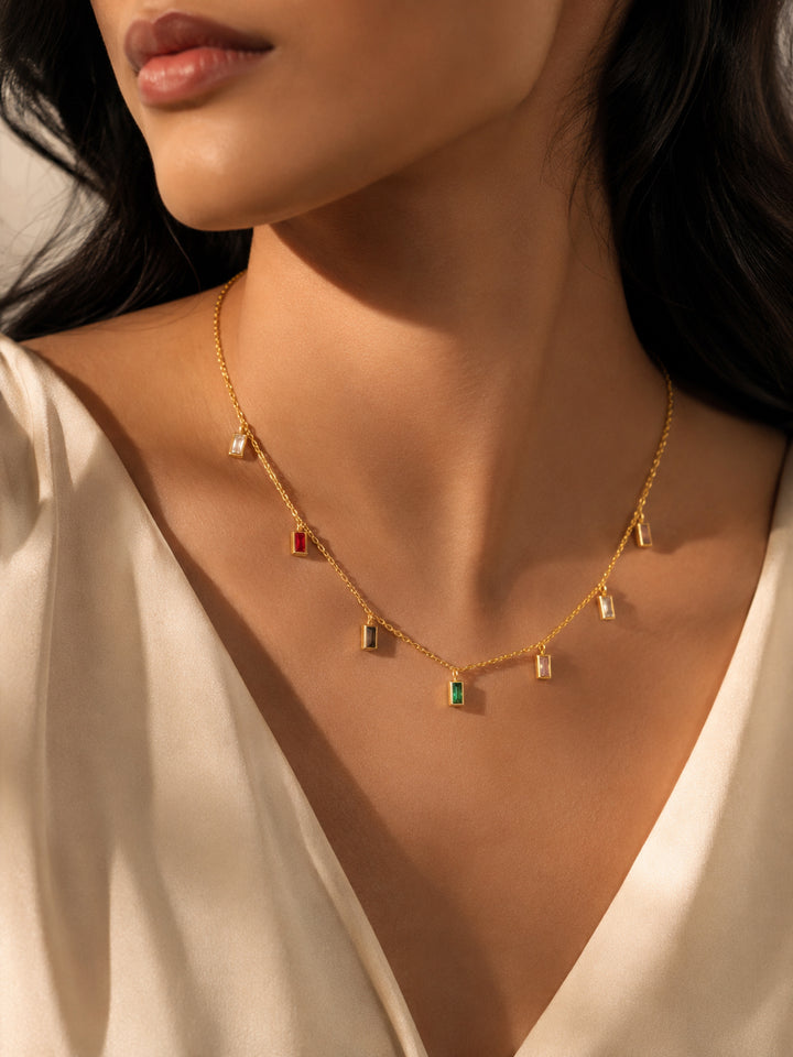 Rainbow Baguette Drop Necklace