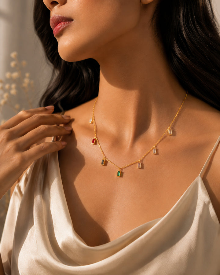Rainbow Baguette Drop Necklace