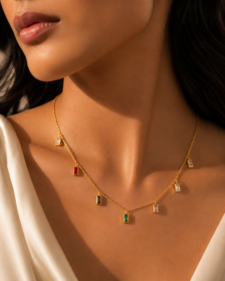 Rainbow Baguette Drop Necklace