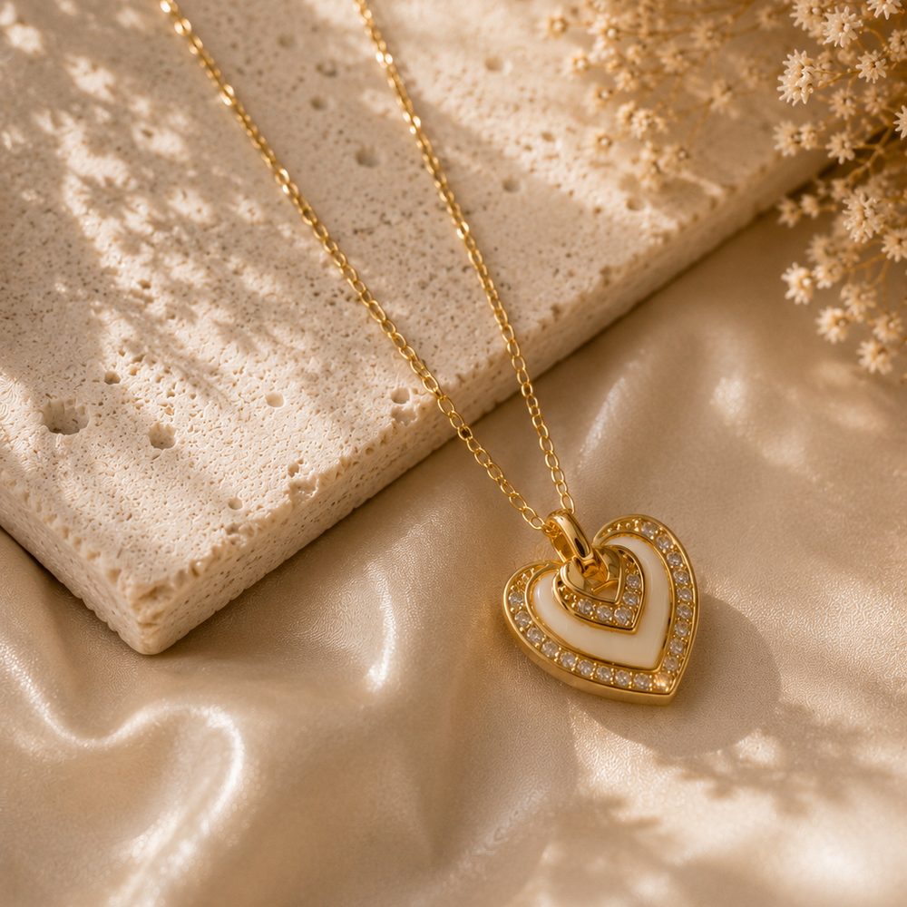 Double Heart Enamel Pendant Necklace