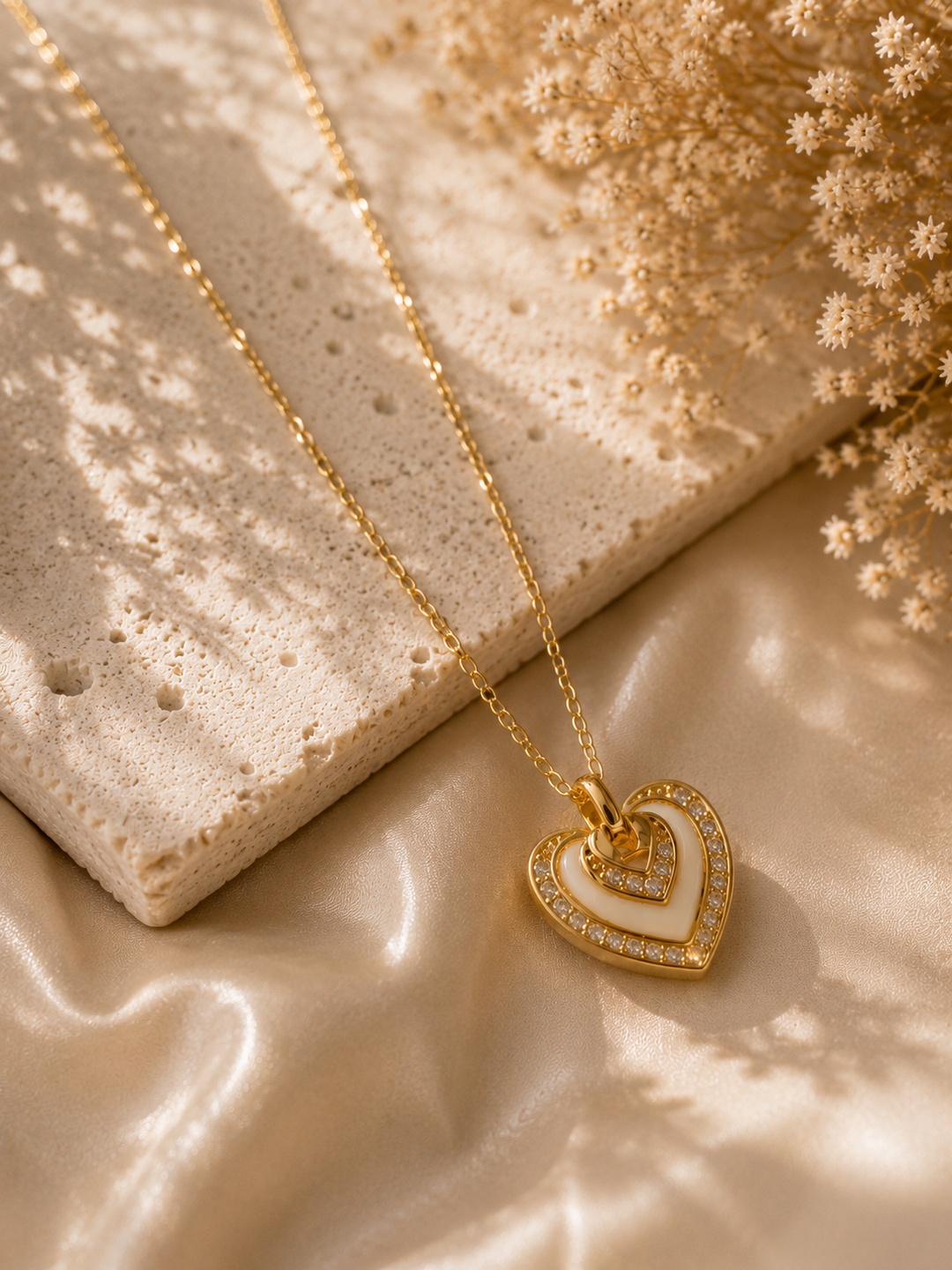 Double Heart Enamel Pendant Necklace