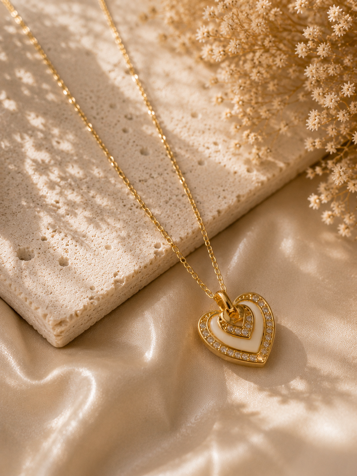 Double Heart Enamel Pendant Necklace
