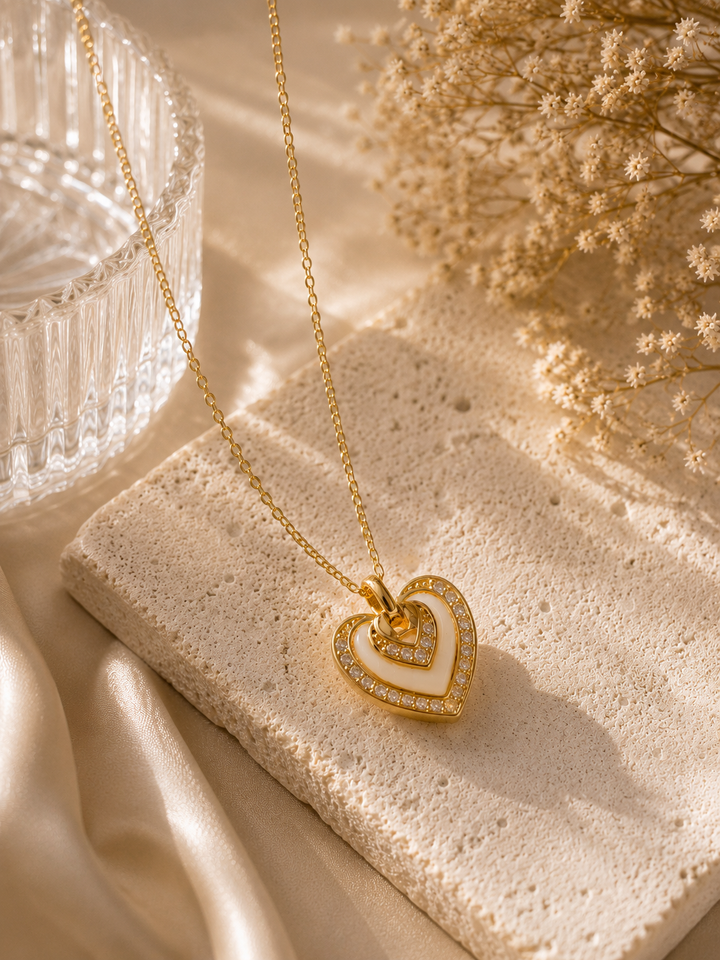Double Heart Enamel Pendant Necklace