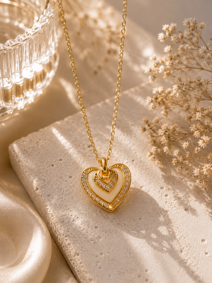Double Heart Enamel Pendant Necklace