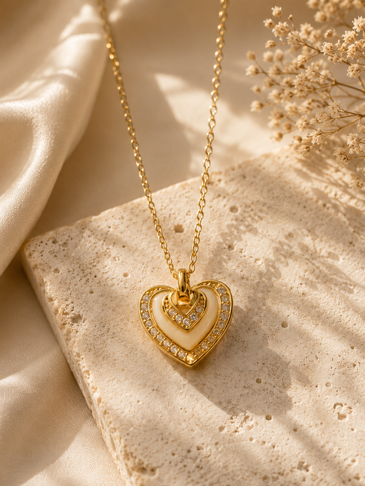 Double Heart Enamel Pendant Necklace