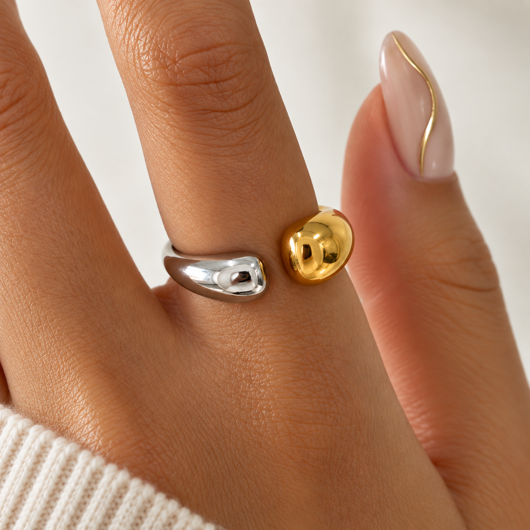 Two-Tone Wave Ring | Gold &amp; Silver Open Cuff