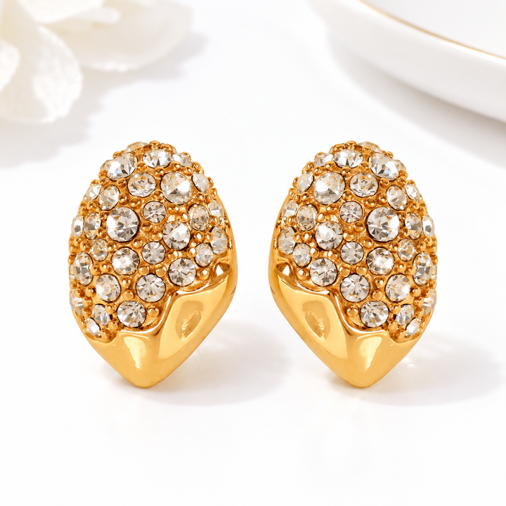Pavé Crystal Dome Stud Earrings — Chunky Gold Statement Studs