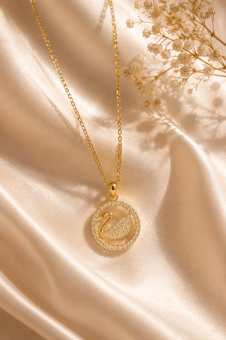Serene Swan Halo Pendant Necklace
