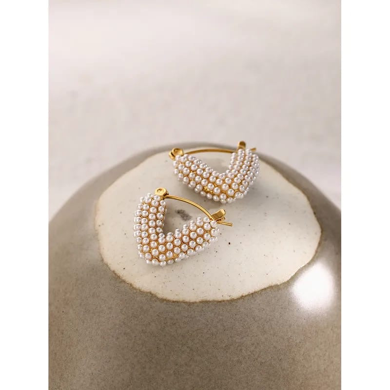 Pearl Pavé V Hoop Earrings