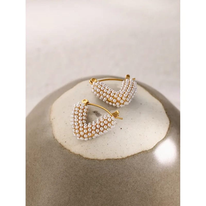 Pearl Pavé V Hoop Earrings
