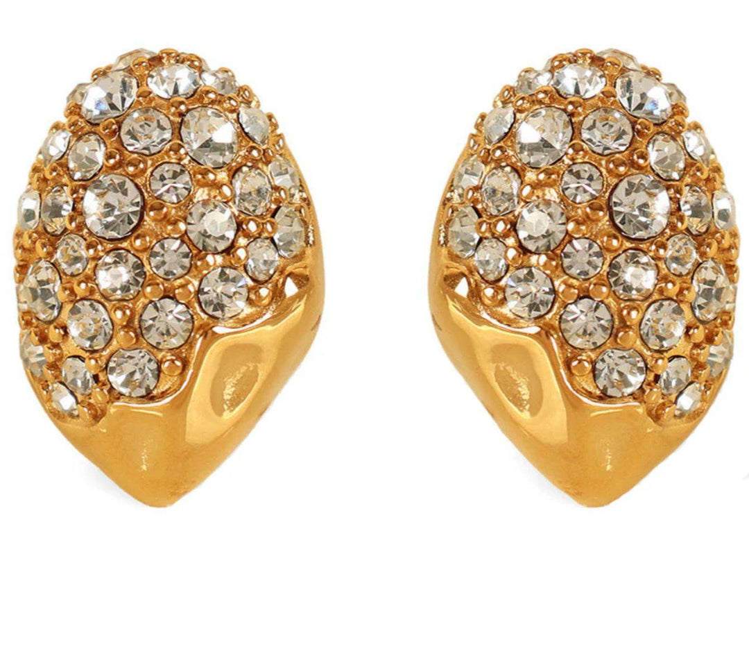 Pavé Crystal Dome Stud Earrings — Chunky Gold Statement Studs