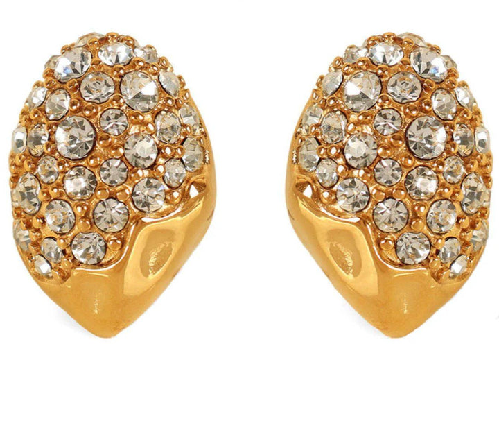 Pavé Crystal Dome Stud Earrings — Chunky Gold Statement Studs