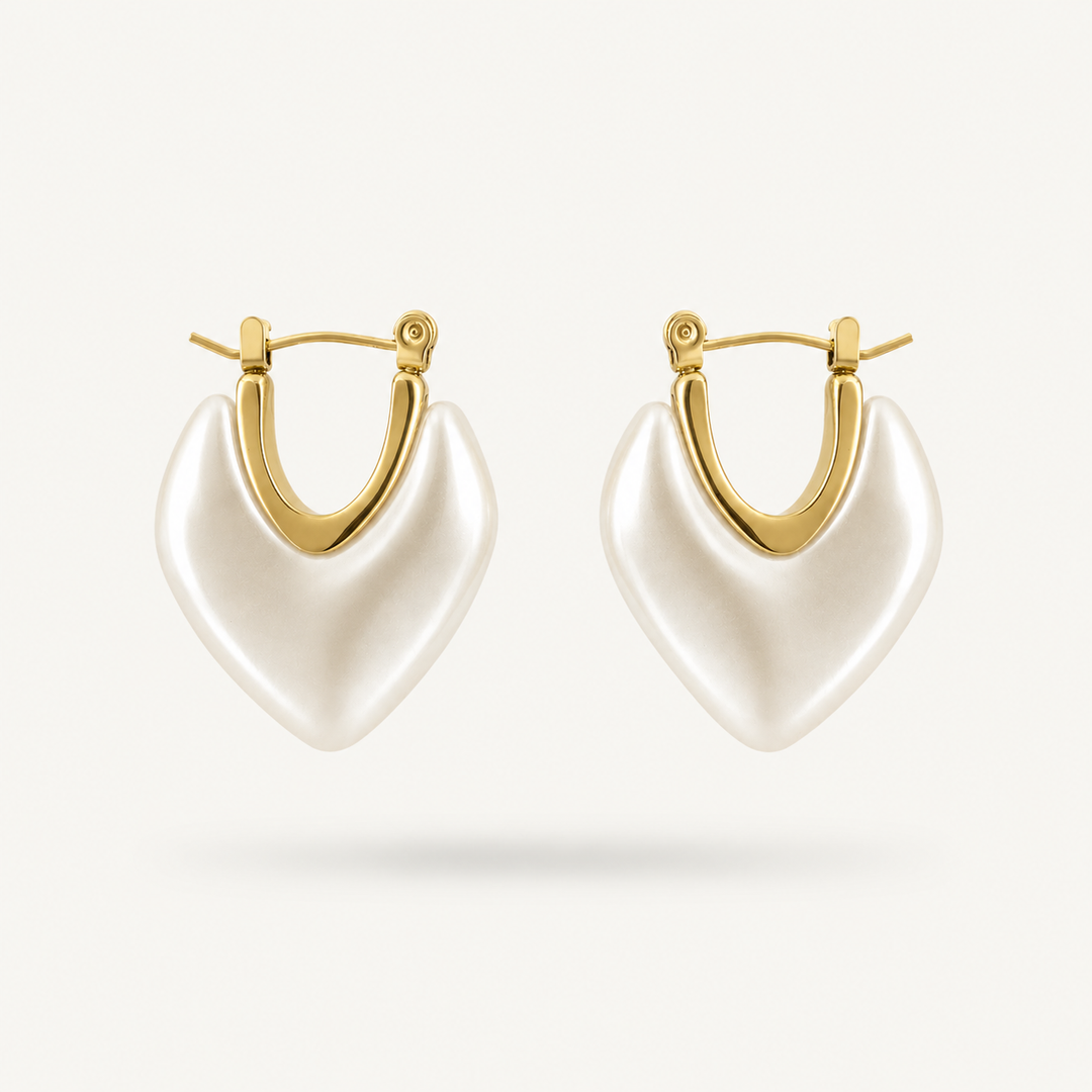Ivory Petal Heart Hoop Earrings