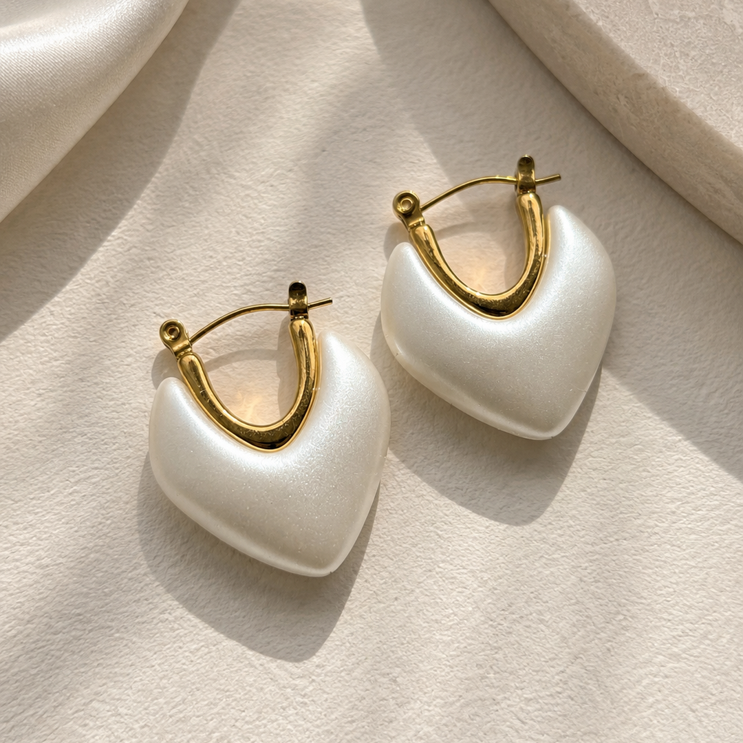 Ivory Petal Heart Hoop Earrings