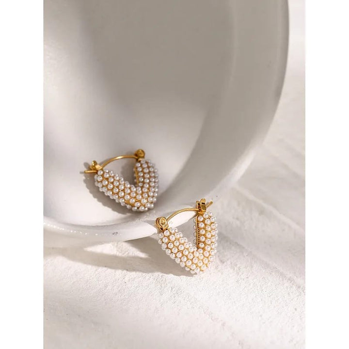 Pearl Pavé V Hoop Earrings