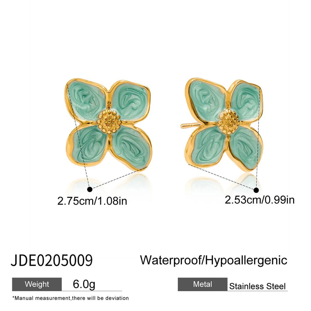 Aqua Petal Enamel Stud Earrings