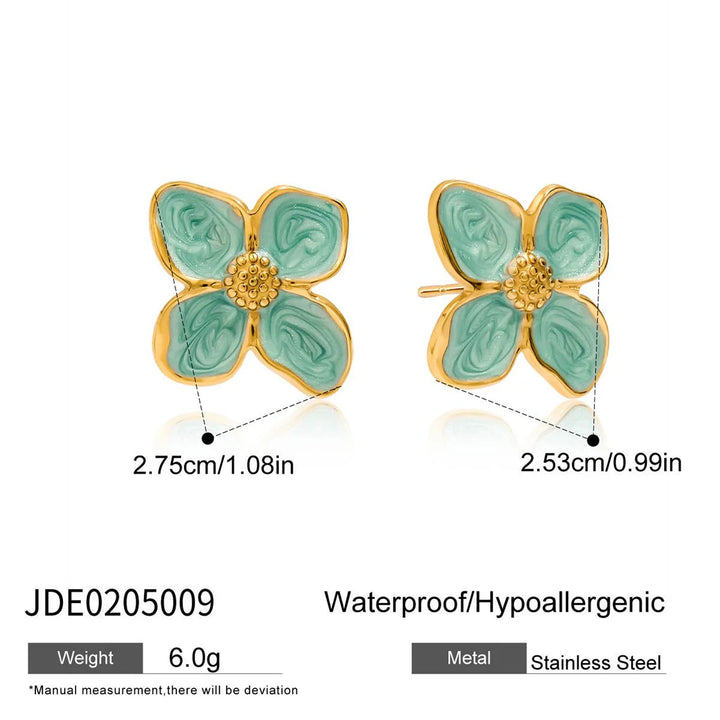 Aqua Petal Enamel Stud Earrings