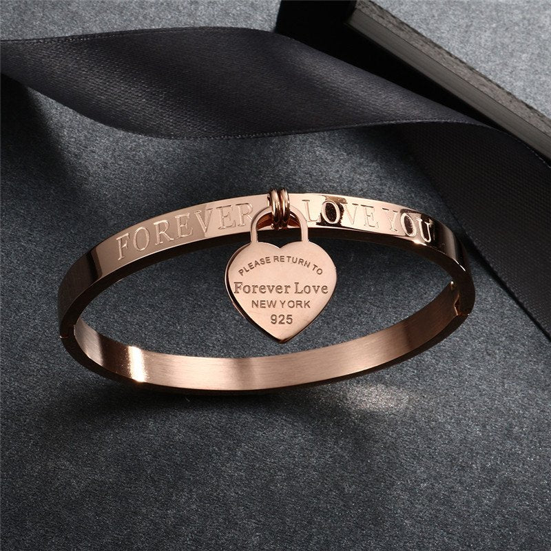 Forever Love Engraved Heart Bracelet