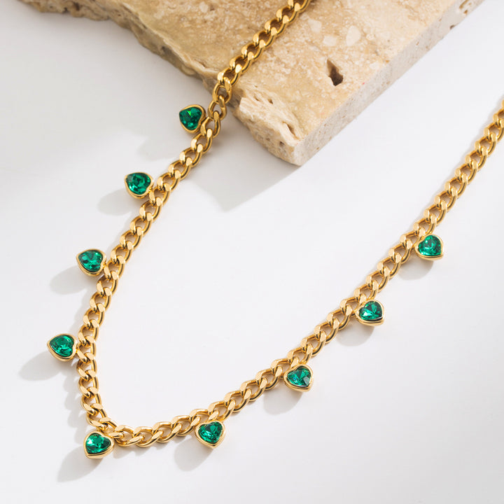 Chic Emerald Hearts Necklace