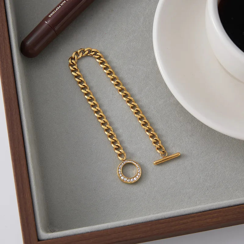 Pavé Toggle Curb Chain Bracelet | Gold Chunky Bracelet