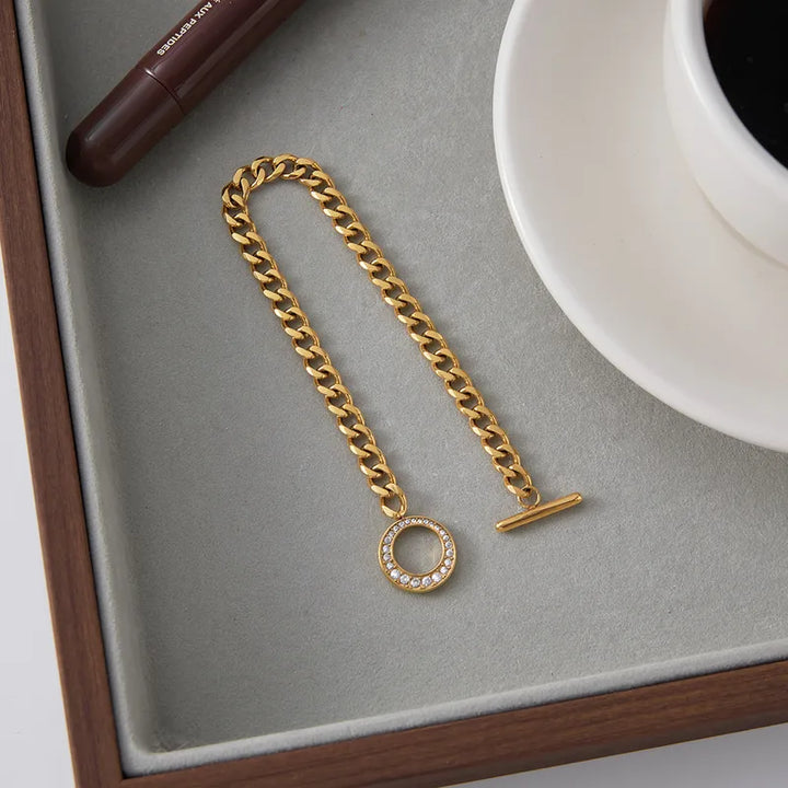 Pavé Toggle Curb Chain Bracelet | Gold Chunky Bracelet