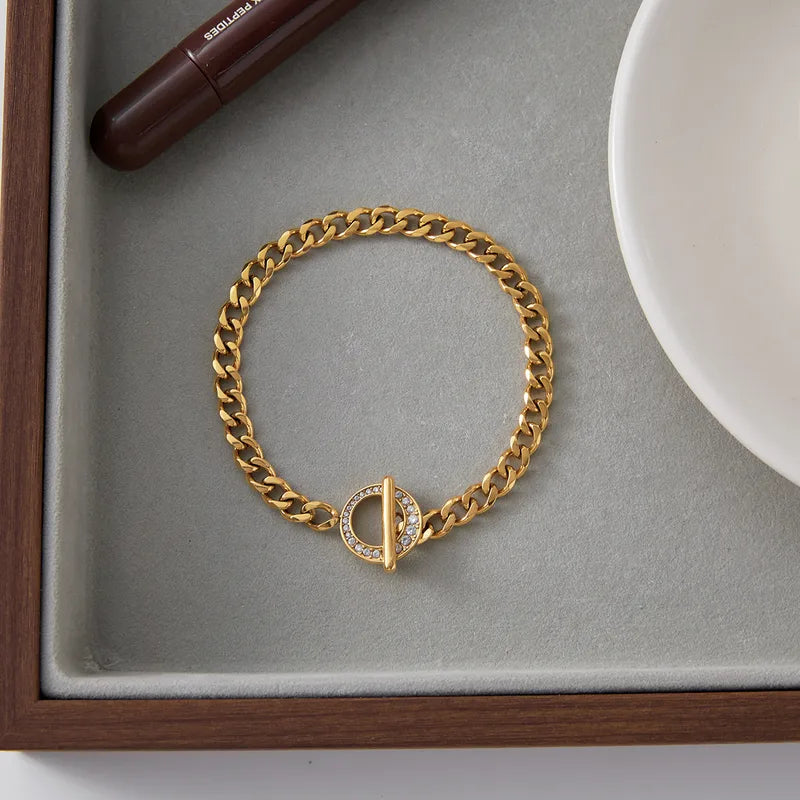Pavé Toggle Curb Chain Bracelet | Gold Chunky Bracelet