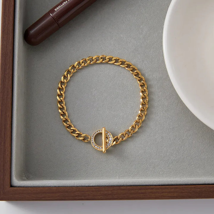 Pavé Toggle Curb Chain Bracelet | Gold Chunky Bracelet