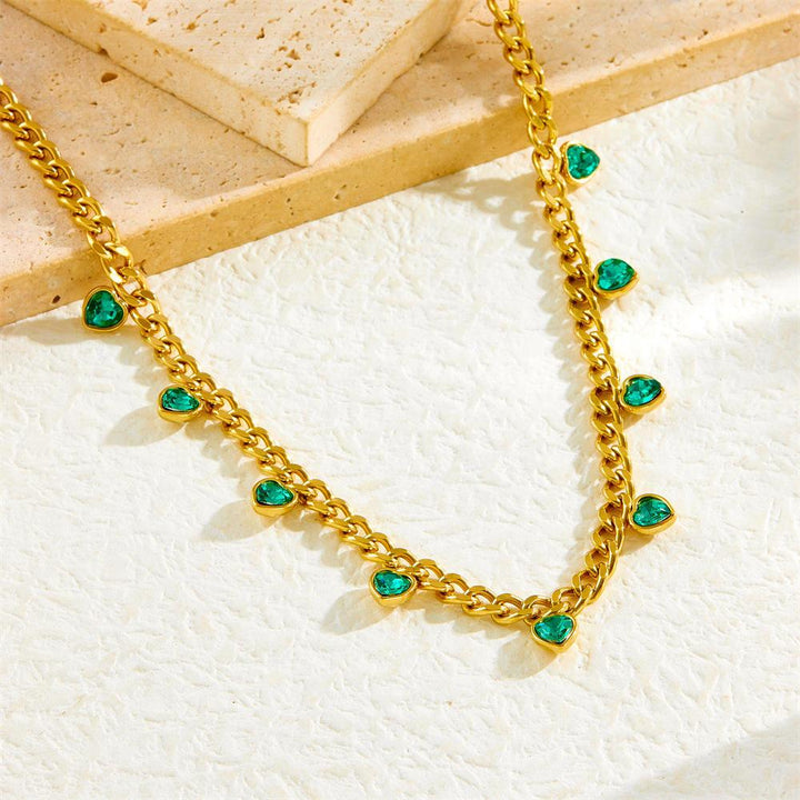 Chic Emerald Hearts Necklace