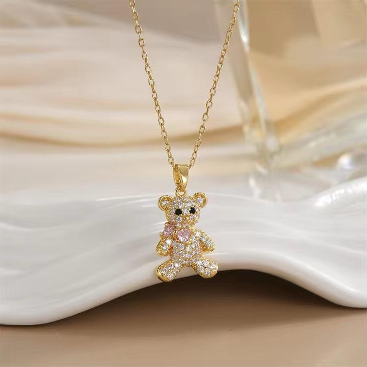 Dainty Blush Teddy Pendant Set