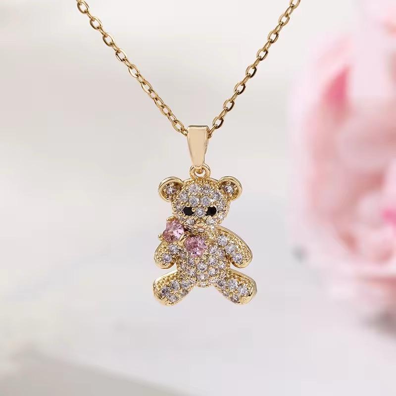 Plush Teddy Crystal Pendant Necklace