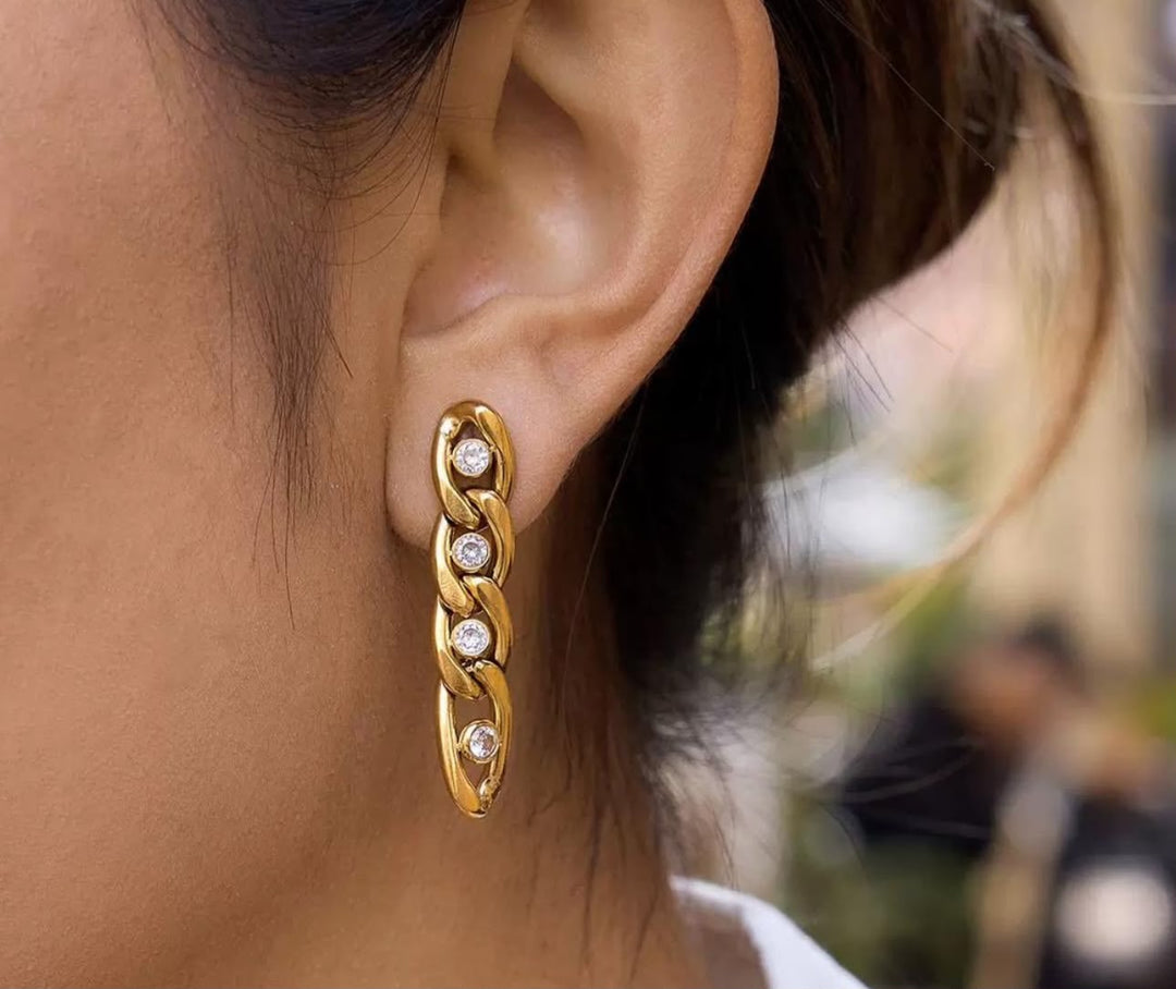 Curb Link Crystal Drop Earrings