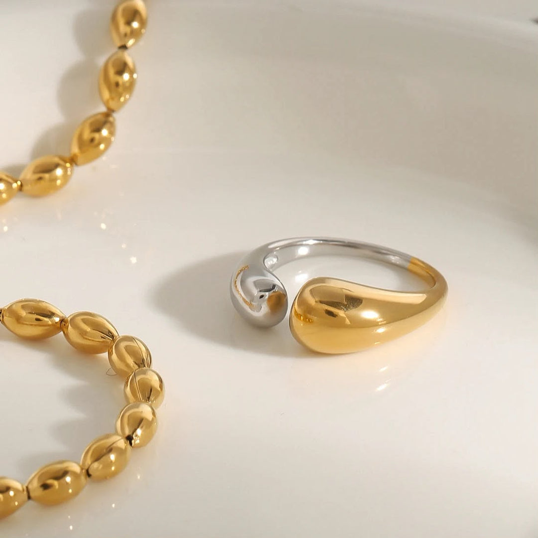 Two-Tone Wave Ring | Gold &amp; Silver Open Cuff