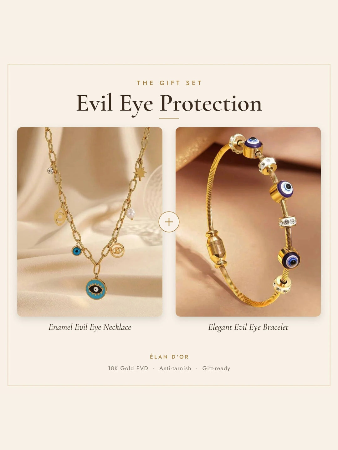 Evil Eye Protection Gift Set – Enamel Evil Eye Necklace and Elegant Evil Eye Bracelet