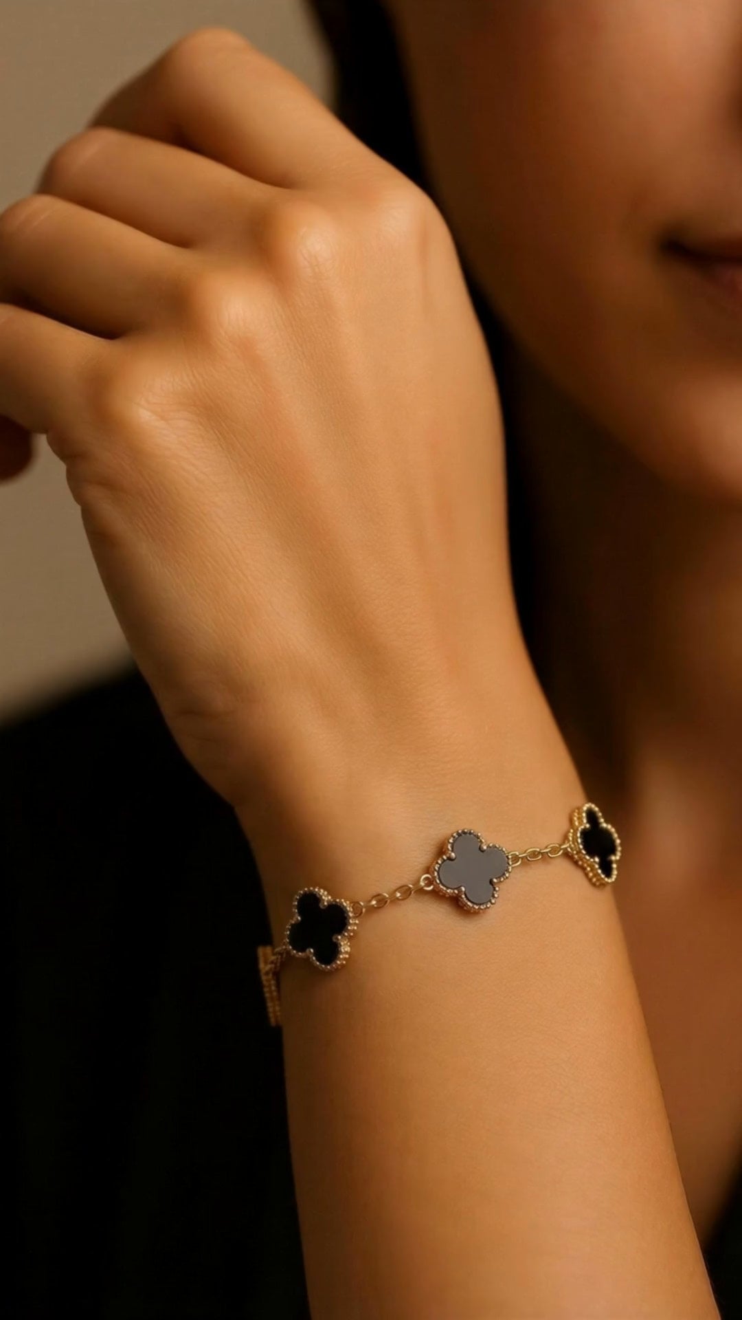 Midnight Clover Charm Bracelet